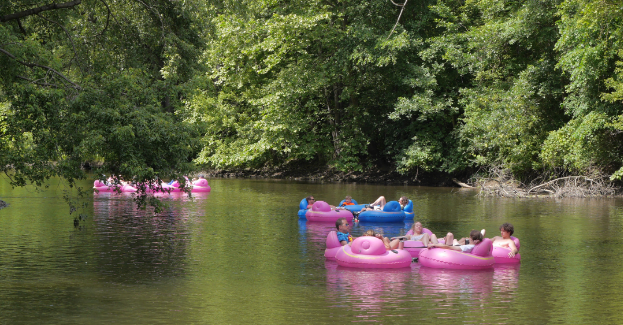 a group of people riding on the back of a boat in the water